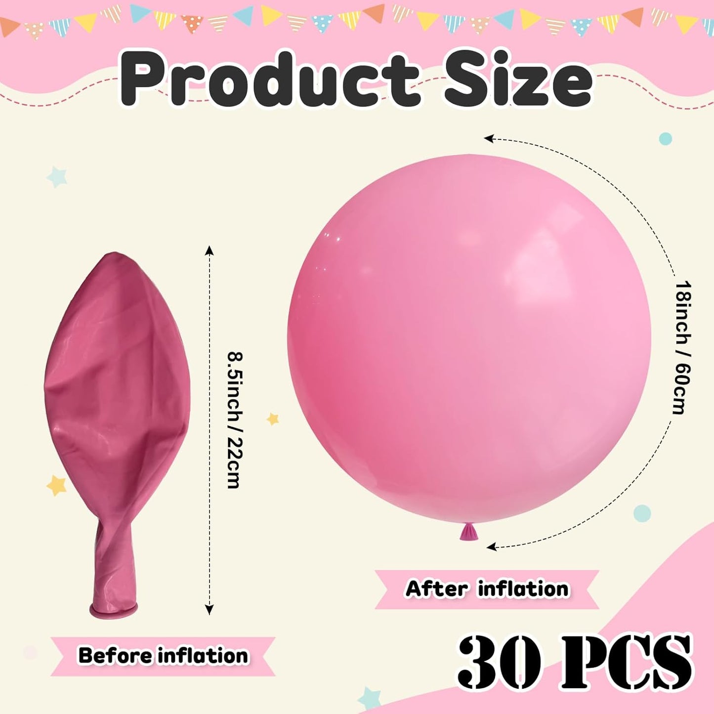 30 pcs Pastel Pink Balloons 18 Inch - Large Thick Latex Balloon for Birthday Bridal Shower Wedding Party Decorations