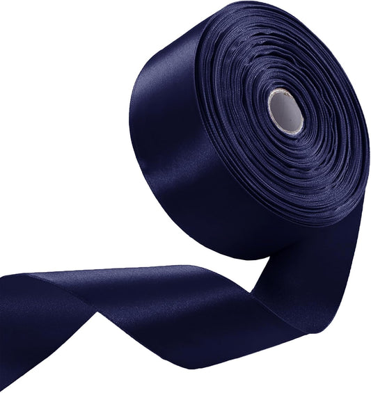 1-1/2" x 50 Yards Navy Blue Satin Ribbon Single Faced Fabric Ribbons for Gift Wrapping, Crafting, Floral Arrangements, Flower Bouquet, Wedding, Home Decor