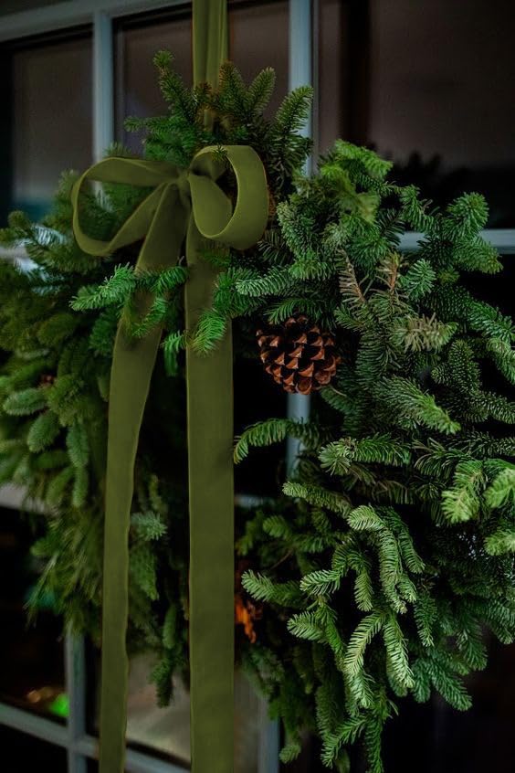 Olive Green Velvet Ribbon 1.5'' 25 Yards for Christmas Tree, Gift Wrapping, Flower Bouquet, Wreath Decorations, Bow Making