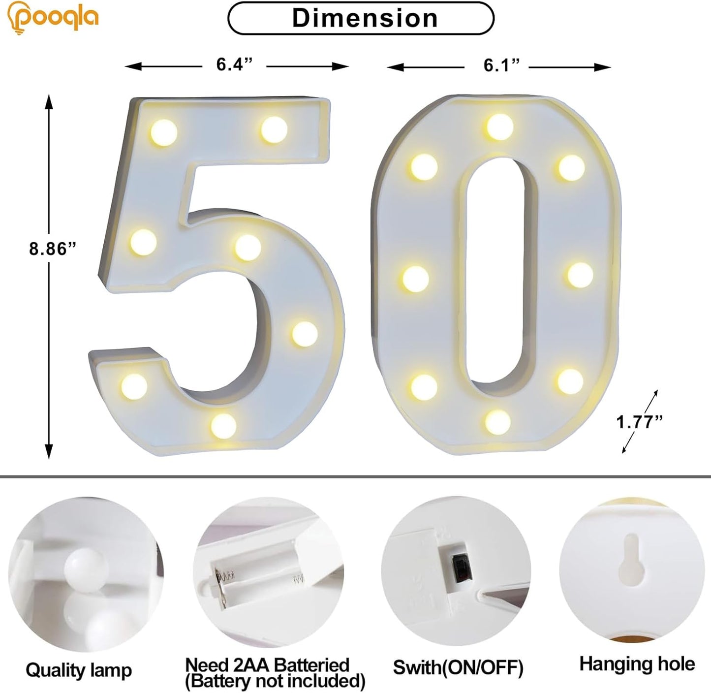 Pooqla 50th Birthday Decorations for Women Men, Light Up Numbers 50 for Party Table Backdrop Wall Decors, 50th Birthday Gift for Her Him, Marquee Number for Wedding Anniversary Decorations