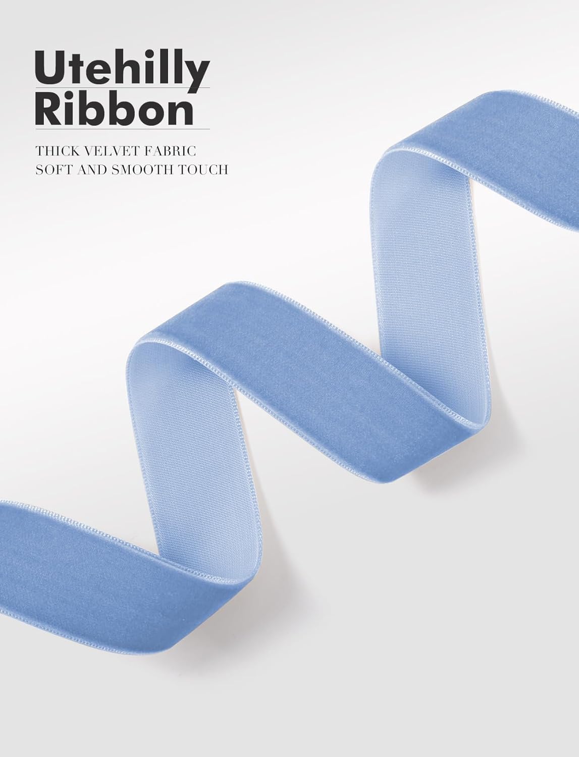 Light Blue Christmas Velvet Ribbon for Tree, Gift Wrapping, Flower Bouquet, Wreath Decorations, Bow Making 3/8'', 25 Yards