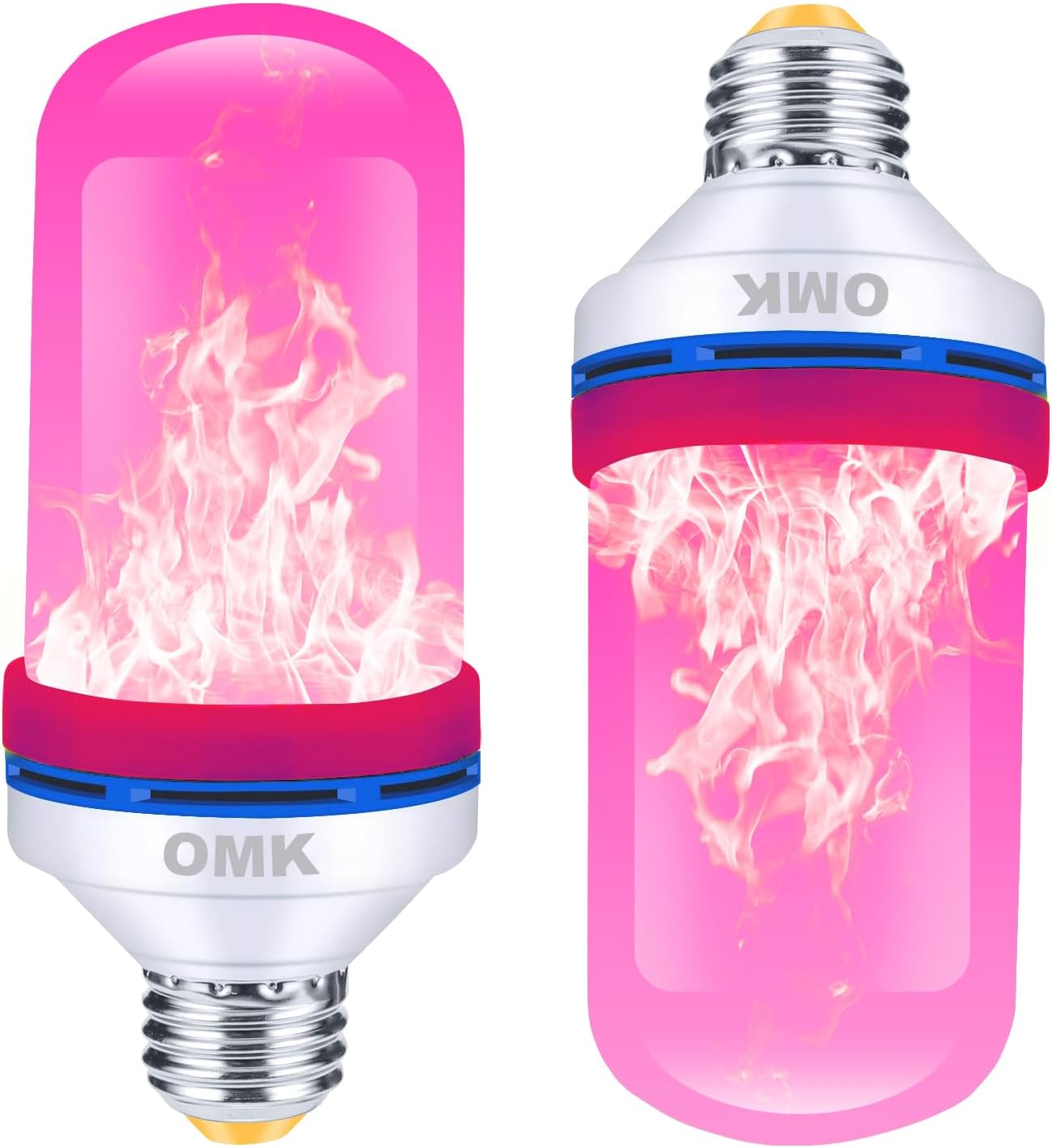 OMK Upgraded Pink LED Flame Light Bulb - Flickering E26 Base With Gravity Sensing for Indoor Outdoor Use, Holiday Christmas Vintage Flame Decorations