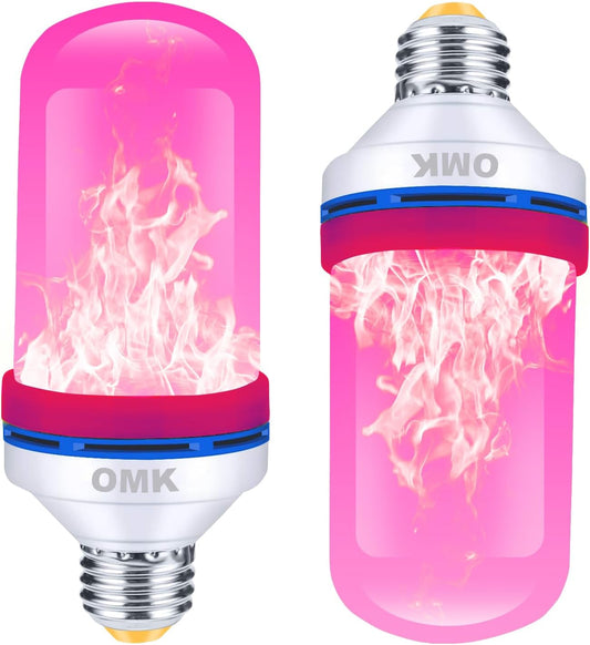OMK Upgraded Pink LED Flame Light Bulb - Flickering E26 Base With Gravity Sensing for Indoor Outdoor Use, Holiday Christmas Vintage Flame Decorations