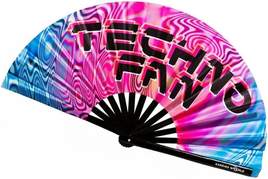 Kandies World UV Reactive Custom Festival Folding Hand Fan - Unique Designs, Made of Bamboo, Clacking Sound, Lightweight - Perfect Rave and Festival Accessory!