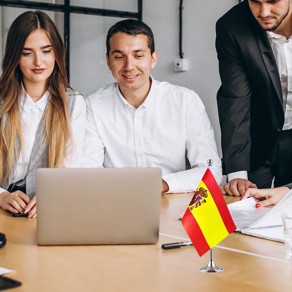 Spain Flag Spanish Flags, Small Mini Spanish Desk Flag, Used for Table Office Classroom Home Patriotic Events Decorations