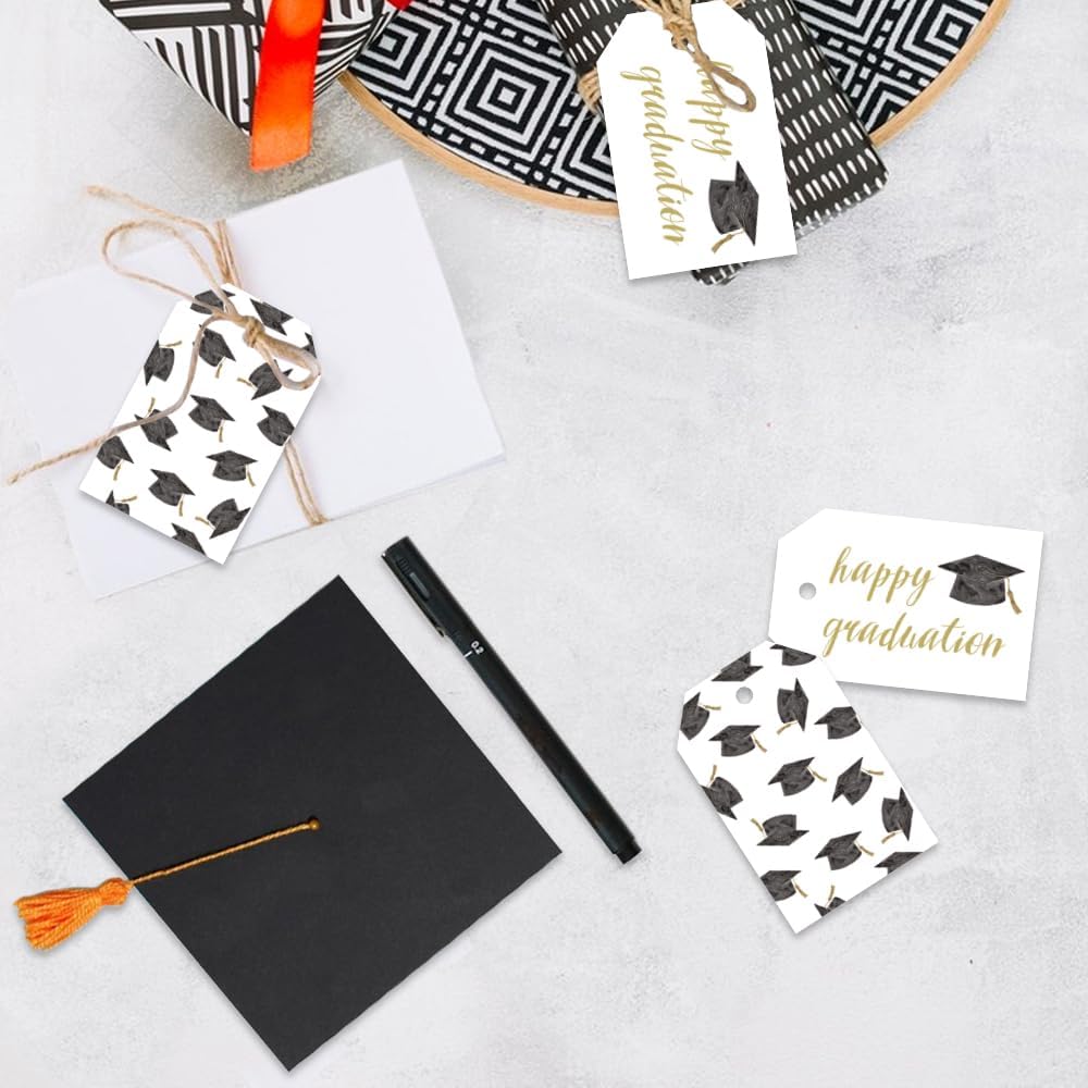 50 Pcs Graduation Gift Tags, Congrats Grad Party Favors Gift Tags for High School or Happy College Graduation Party Decoration Supplies (Gold, 2.2 * 3.5)