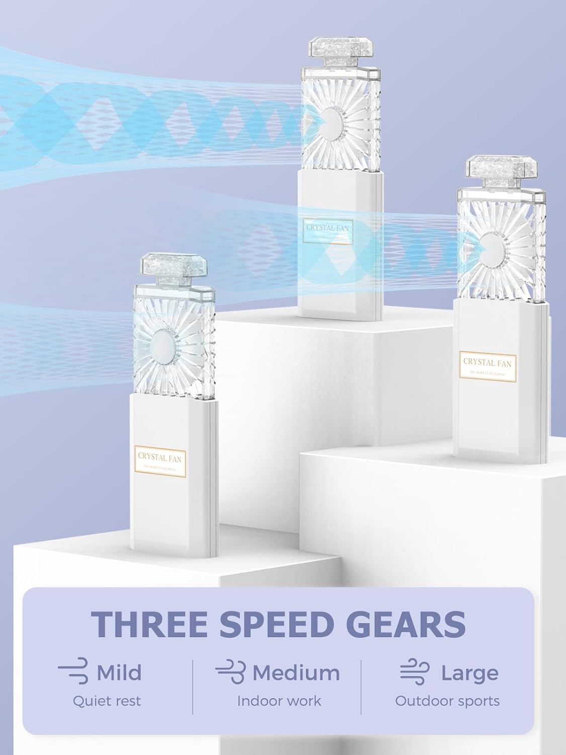 Lady Handheld Fan, Rechargeable Small Personal Fan with 3 Speeds Setting, Powerful Quiet Pull-out Portable Fan, Mini Cooling Desk Electric Fan Safe for Girls Woman Office School Working Home - White