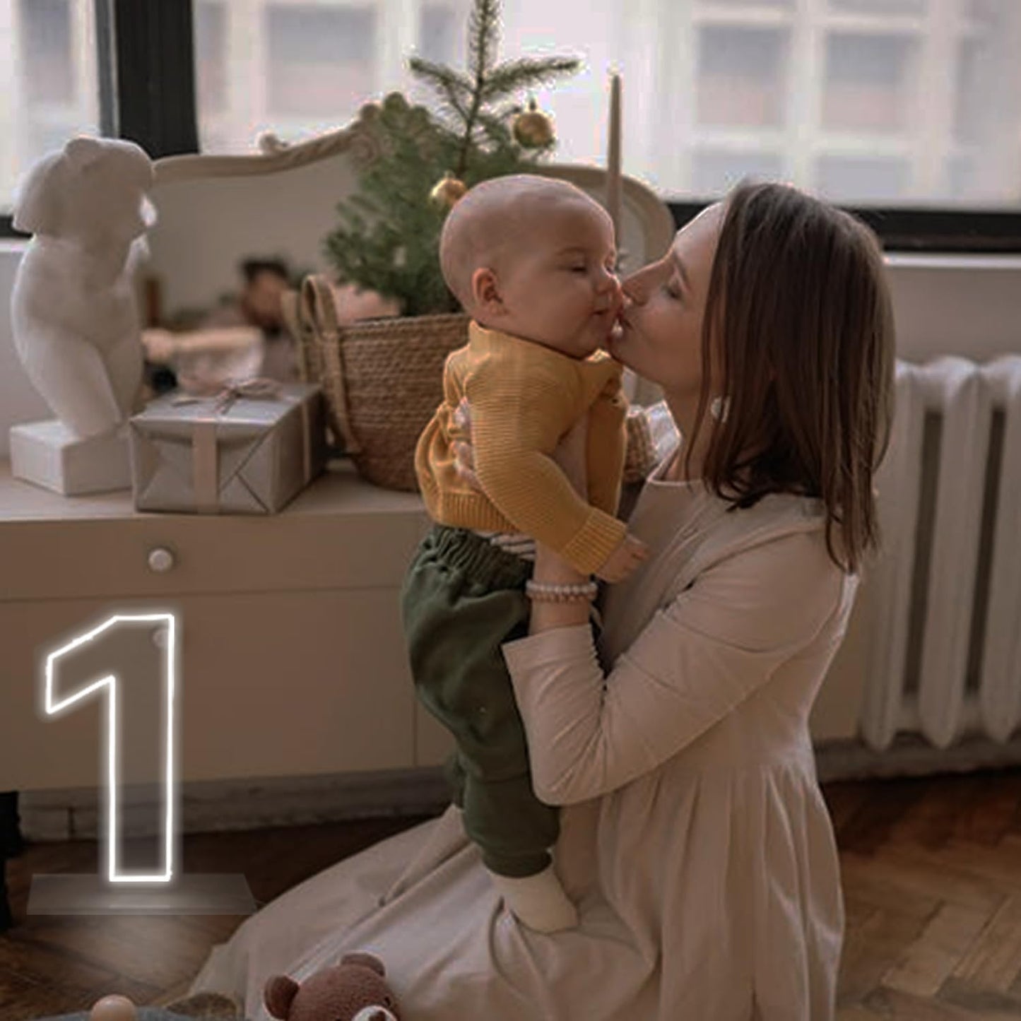 Number 1 Neon Sign for First Birthday, 16.54" Cool White USB Battery Powered One Neon Sign for Party Wedding Anniversary Decor Light Sign (Number 1)