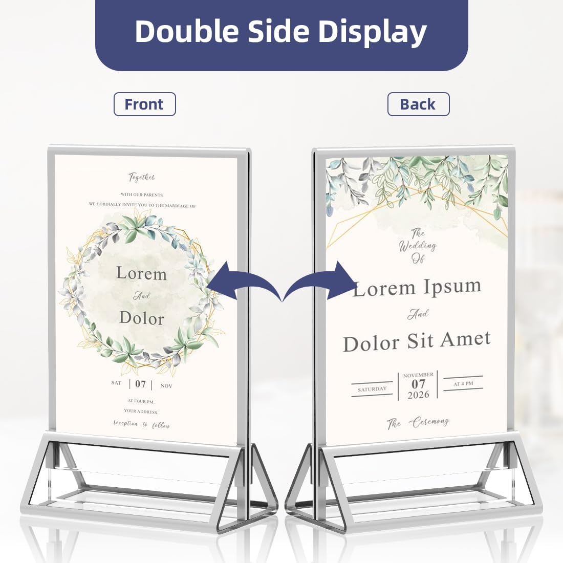 Clear Acrylic Sign Holder 4X6 with Silver Borders Display Stand, Double Sided Acrylic Picture Frames Plastic Sign Holder for Wedding Table Numbers Menu Holder (6 Pack)