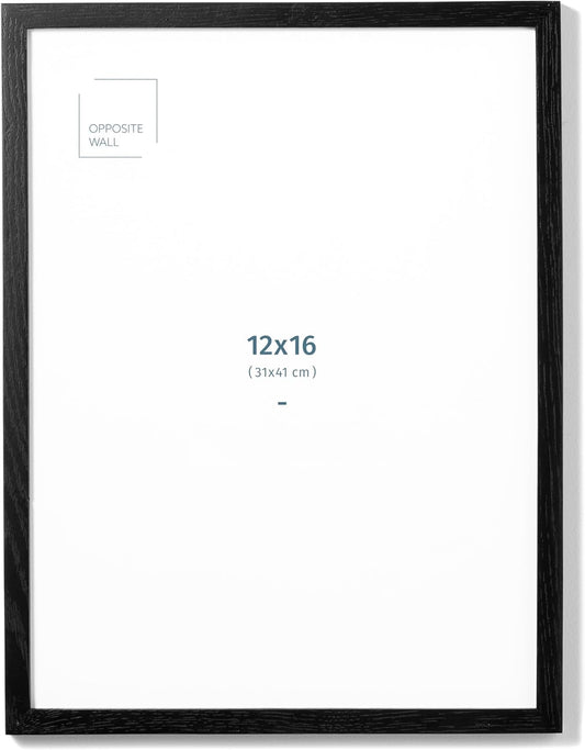 Opposite Wall - 12x16 in - Black Solid Oak Wood Picture Frame - Lightweight, Versatile & Shatterproof - Wall Hanging Poster or Photo Frame - Wall Decor for Office, Gallery & Home