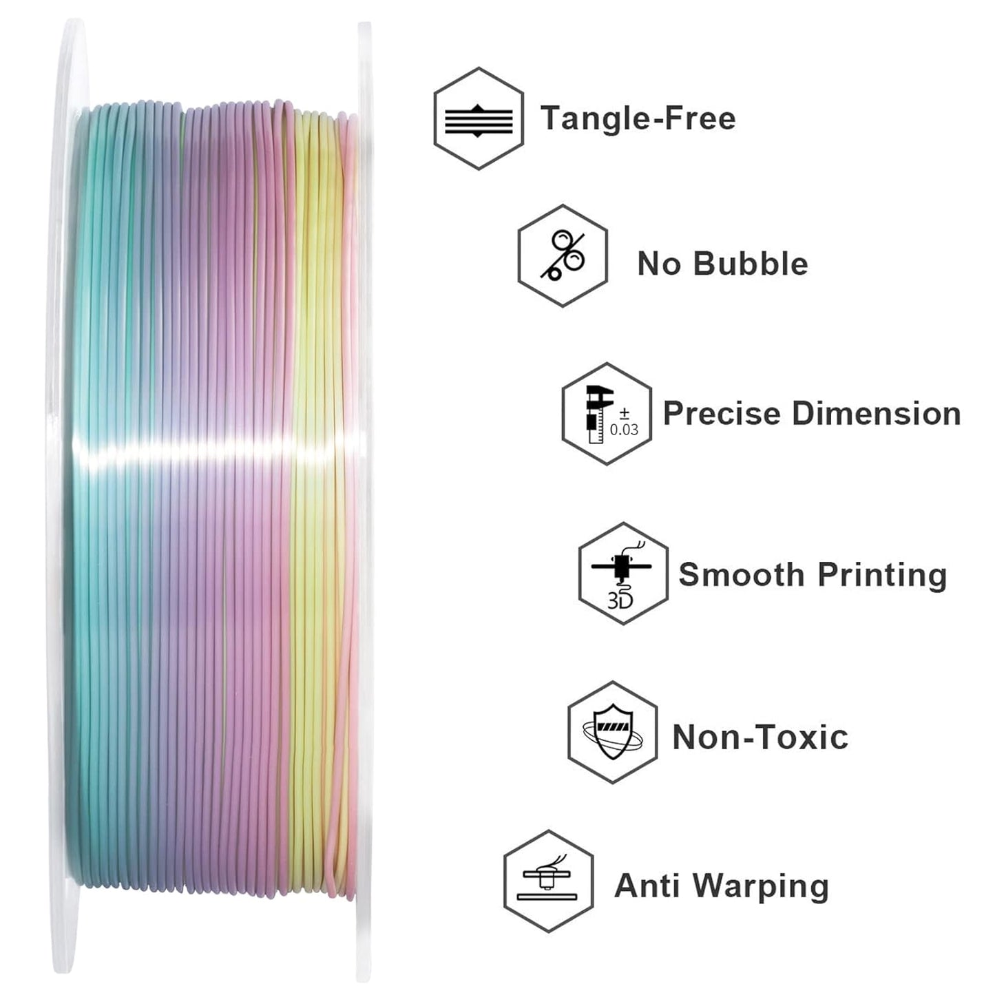 GEEETECH Silk Rainbow PLA Filament 1.75mm, 3D Printer Filament 1kg Spool (2.2lbs), Shiny Multicolor Gradient PLA, +/- 0.02 mm Accuracy, Low Warping, 3D Printing Filament Fits Most FDM 3D Printers