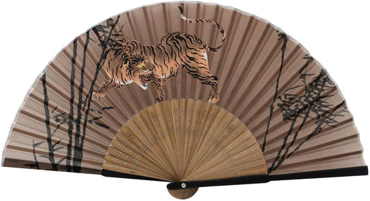 Terra Distribution Folding Fan [Japan Import] Hand Fans for Women Foldable, Japanese Fan, Unique Design, Handmade Bamboo, Silk Fan, 8.6" (22cm), Abanicos de Mano (555 (Tiger))
