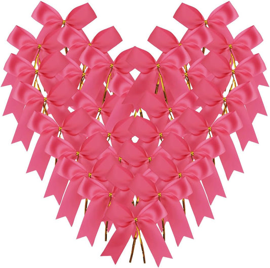 50pcs 3-1/2" Hot Pink Satin Ribbon Bows with Twist Ties for Gift Wrapping Packing Christmas Decoration(Hot.Pink)