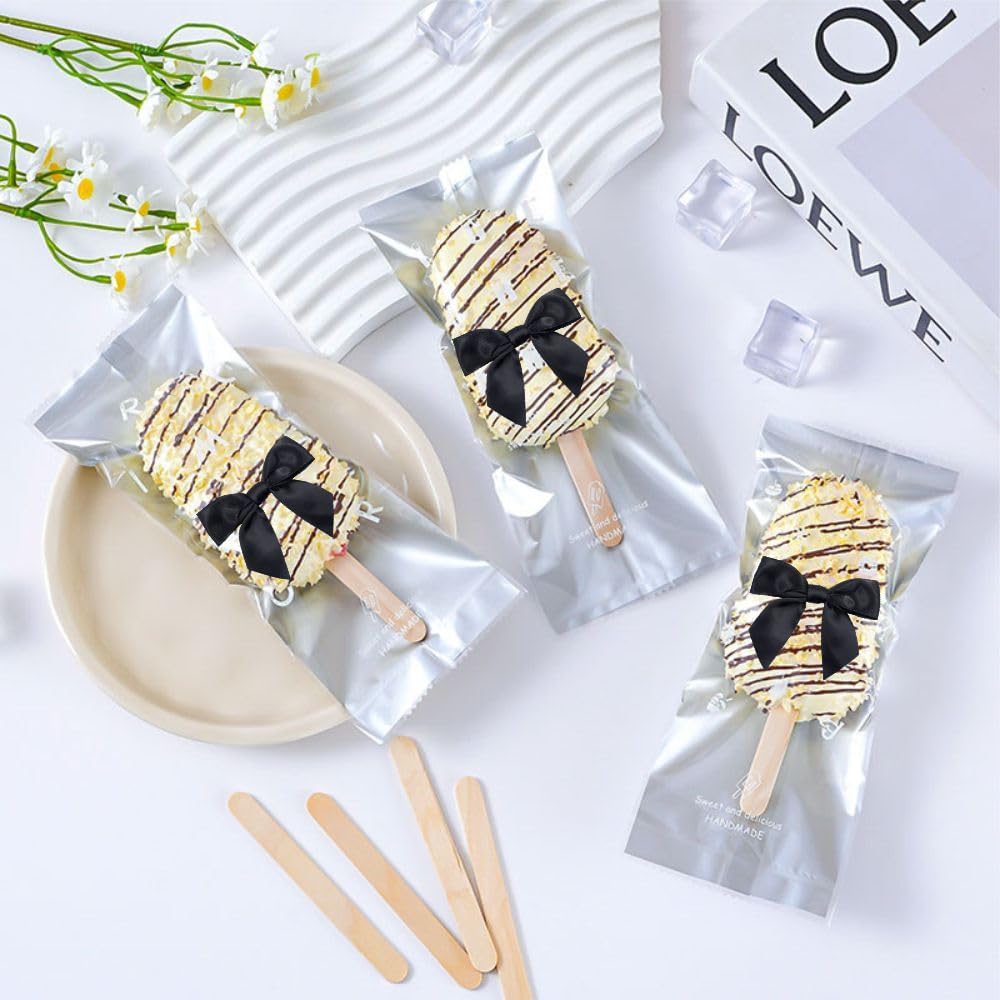 2.5" Hgzgch Black Satin Ribbon Bow for Gift Wrapping, Premade Bows for Crafts, Cake, Party Favors, Handmade Bows with Double-Sided Tape, Self Adhesive Gift Bows for Presents, Treats, Christmas - 50pcs