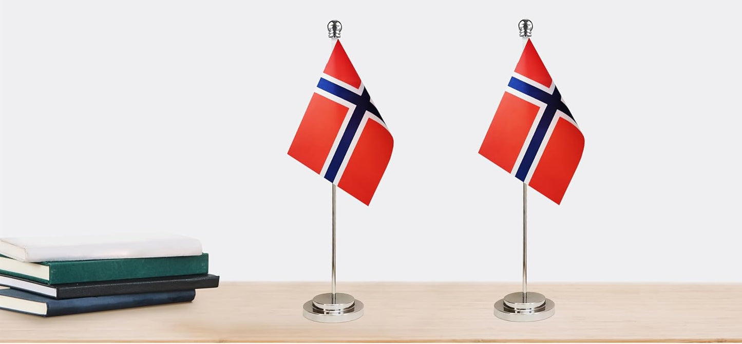 Norway Norwegian Deluxe Desk Flag Set Small Mini Miniature Norway Norwegian Table Desktop Flags,Festival Events Celebration,Office Decoration-2 Pack
