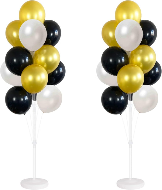 Balloon Column Kit Set of 2 With Balloons Included - Balloon Tower with Stand, Base, and Pole,Backdrop Decoration for Wedding, Baby Shower, Birthday Party, or Bachelorette Parties (Black Gold White)