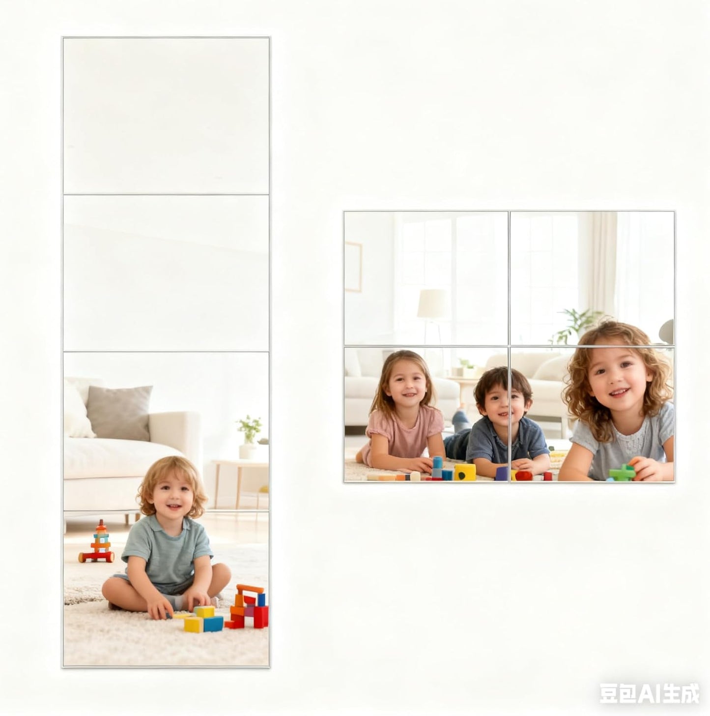 Unbreakable Acylic Small Mirror Tiles for Kids, (4-Pcs 14x12 Inch) Plastic Mirrors for Wall, Stick on Mirrors for Wall Decor, Shatterproof Mirror for Kids Bedroom