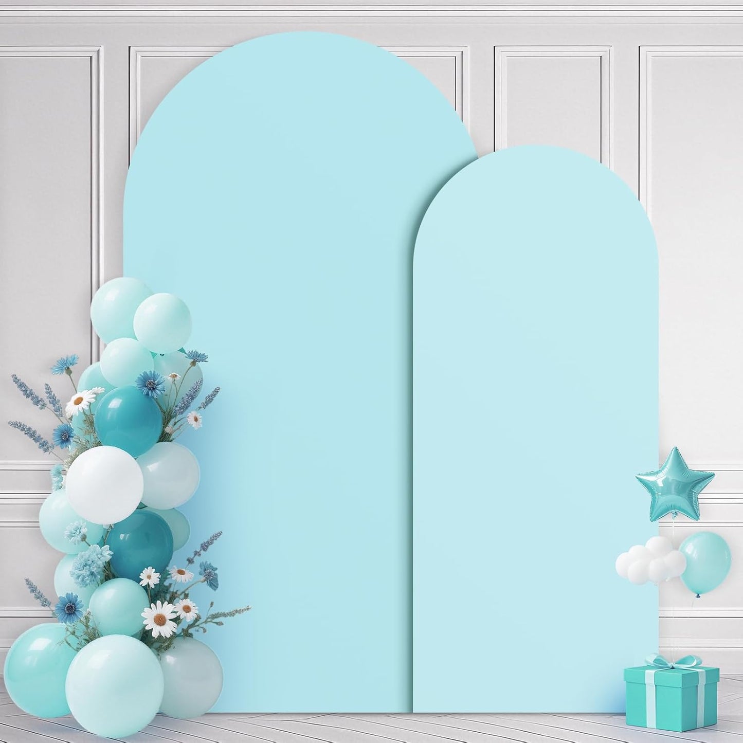 Ledido Wedding Arch Backdrop Cover 6FT 7.2FT Arch Covers 2Set Fitted Stretchy Spandex Round Top Stand Backdrop Cover for Wedding Banquet Ceremony Birthday Party Baby Shower Event Decoration,Blue