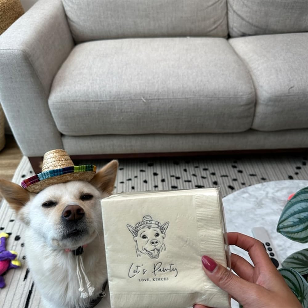 Luxury Personalized Illustrated Dog Wedding Napkins, Personalized Photo Napkins for Dog, Custom Wedding Cocktail, Bridal Shower, Engagement Party