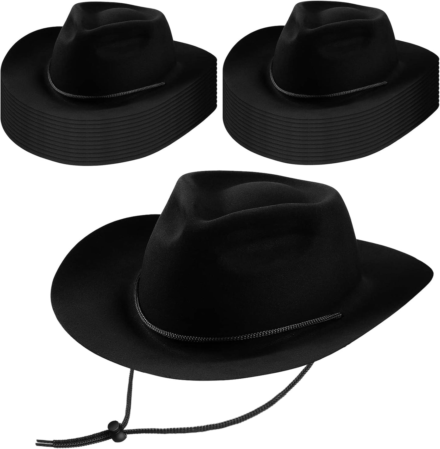 Mepase 24 Pieces Disposable Plastic Western Cowboy Hat Set Felt Wide Brimmed Cowgirl Hats for Men Women Costume Party(Black)