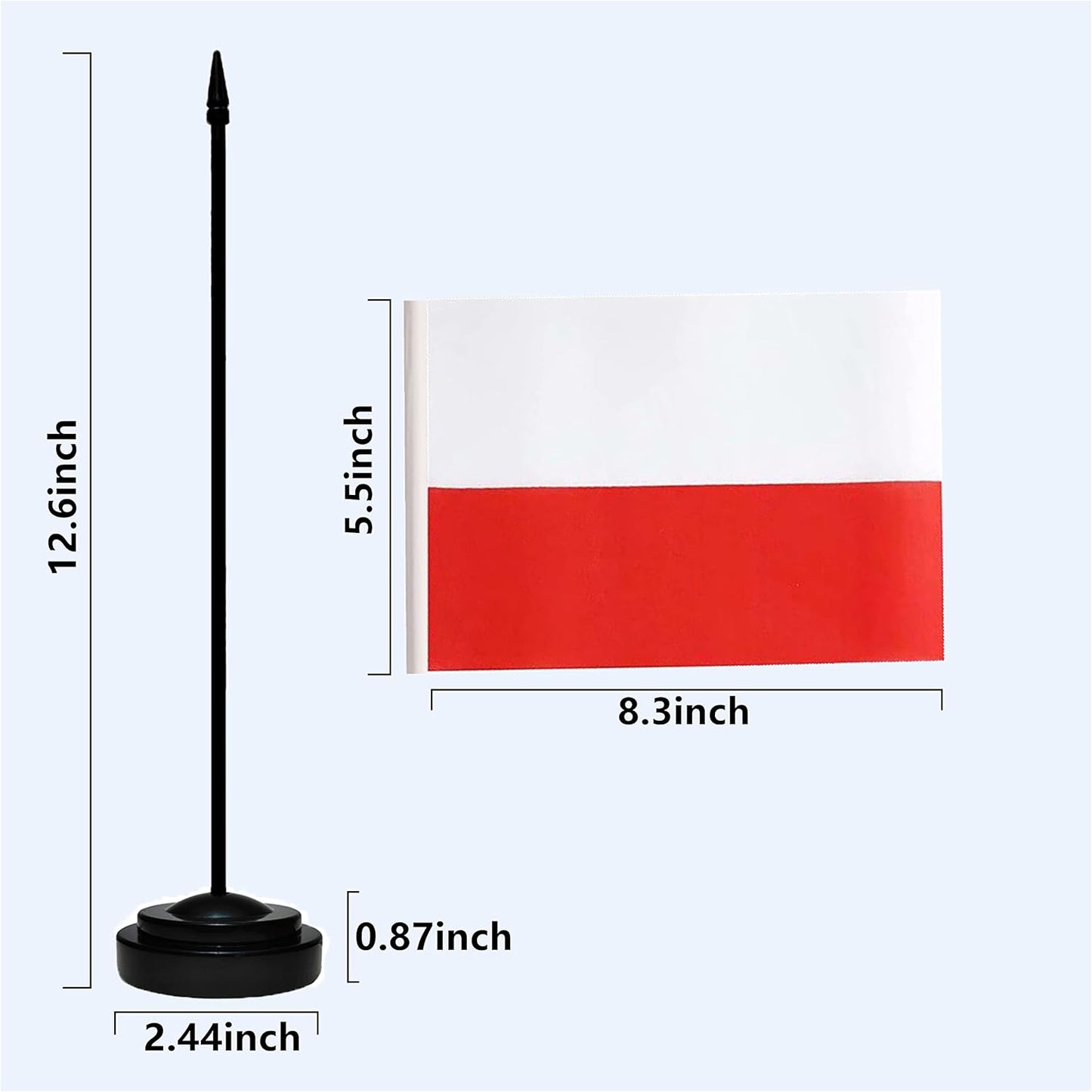 Poland Poles Deluxe Desk Flag Set Small Mini Miniature Poland Poles Table Desktop Flags With Solid Pole, Black Base and Spear Top (2 Pack)