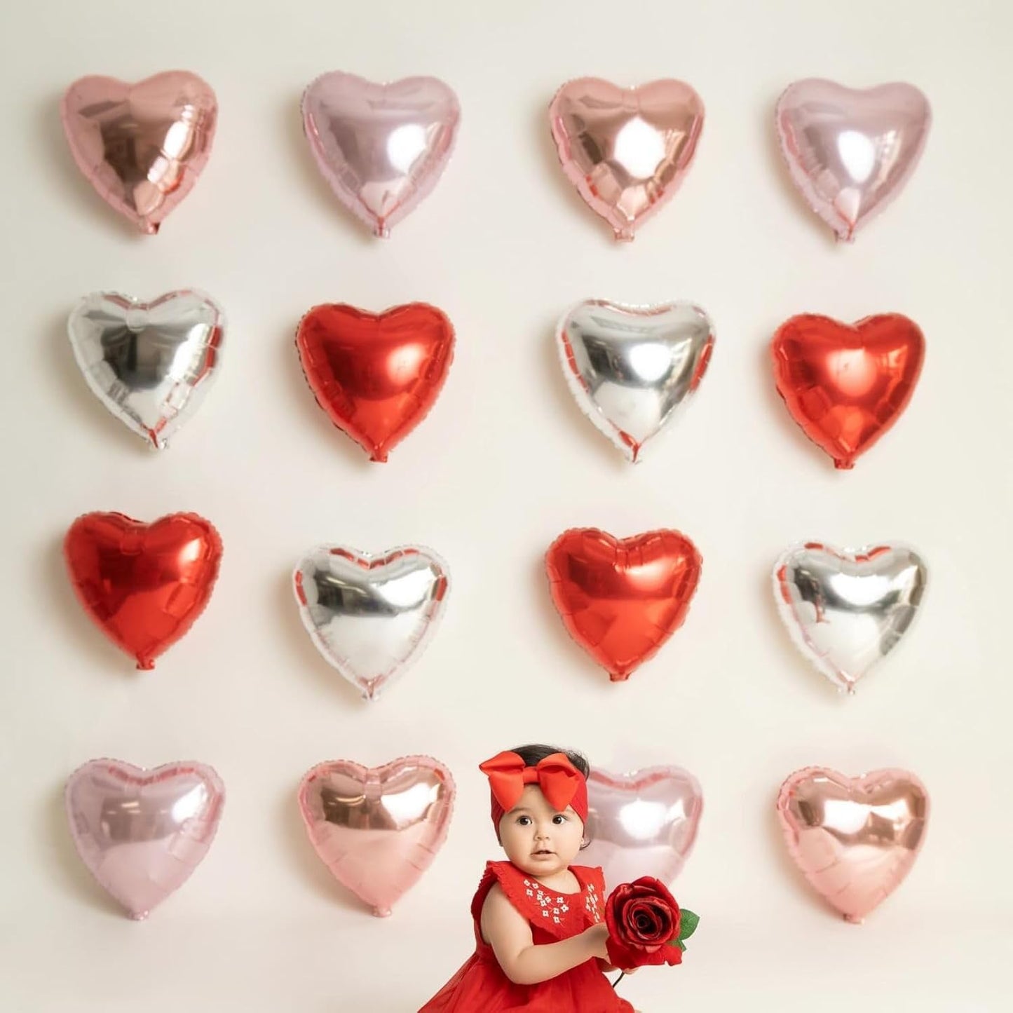 12 Pcs Heart Balloons, 18 inch Silver Heart Shaped Balloons, Big Foil Helium Balloon, Love Foil Balloon for Wedding Baby Shower Anniversary Backdrop Valentine Party Decorations
