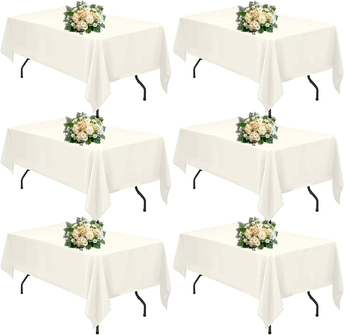 Ivory 6 Pack Polyester Table Cloth 60 x 126 Inch, Rectangle Tablecloths for 6 Foot Tables Washable Table Cloth for Party Wedding