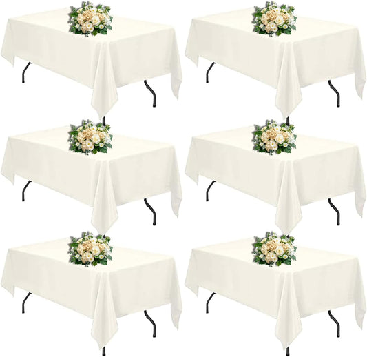 Ivory 6 Pack Polyester Table Cloth 60 x 126 Inch, Rectangle Tablecloths for 6 Foot Tables Washable Table Cloth for Party Wedding