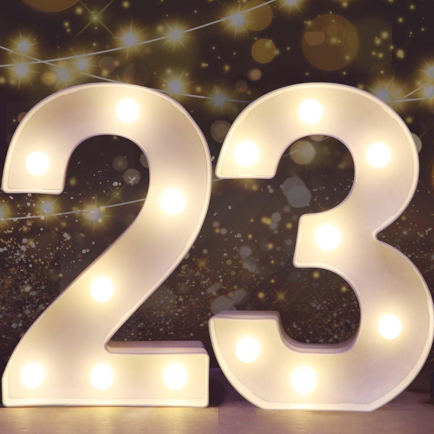 Pooqla Decorative Led Light Up Number Letters, White Plastic Marquee Number Lights Sign for 23th Birthday Party Wedding Decor Battery Operated Number (23)