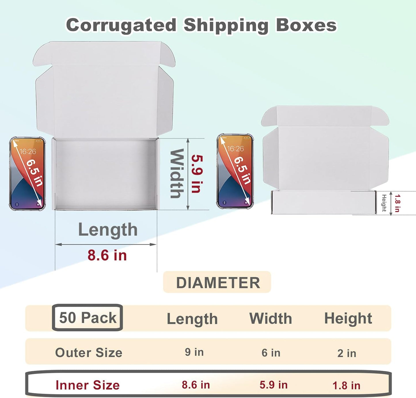 MEBRUDY 9x6x2 Inches Shipping Boxes Pack of 50, Small Corrugated Cardboard Box for Mailing Mailer Packing, White