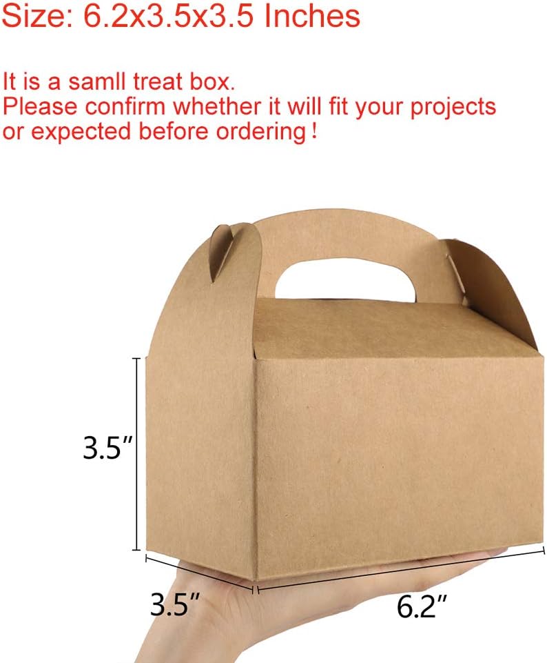 ValBox Treat Boxes 30 Pack Brown Kraft Paper Gable Gift Boxes - Goodies Favor Box for Kids' Birthday Party, Wedding, Baby Shower, 6.2 x 3.5 x 3.5 Inches