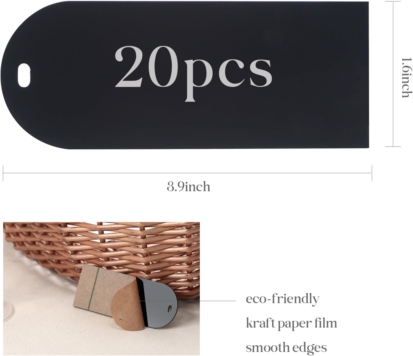 UNIQOOO 20 Pcs Black Acrylic Place Cards, 3.9x1.6 inches DIY Blank Hanging Tags, Perfect for Wedding Table Decor, Birthday, Centerpiece, Decoration, Party, Anniversary, Event