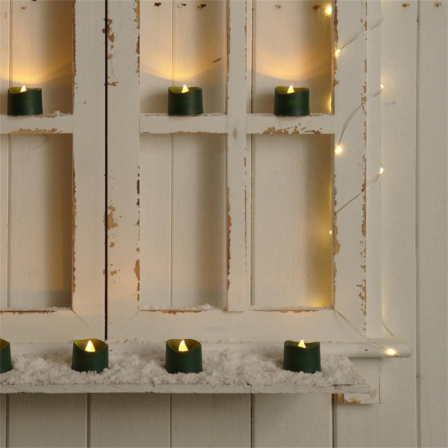 Homemory 24Pcs Green Tea Lights Battery Operated, Flameless Flickering Green Candles, Holiday Candles for Christmas, Home Decor, Theme Party