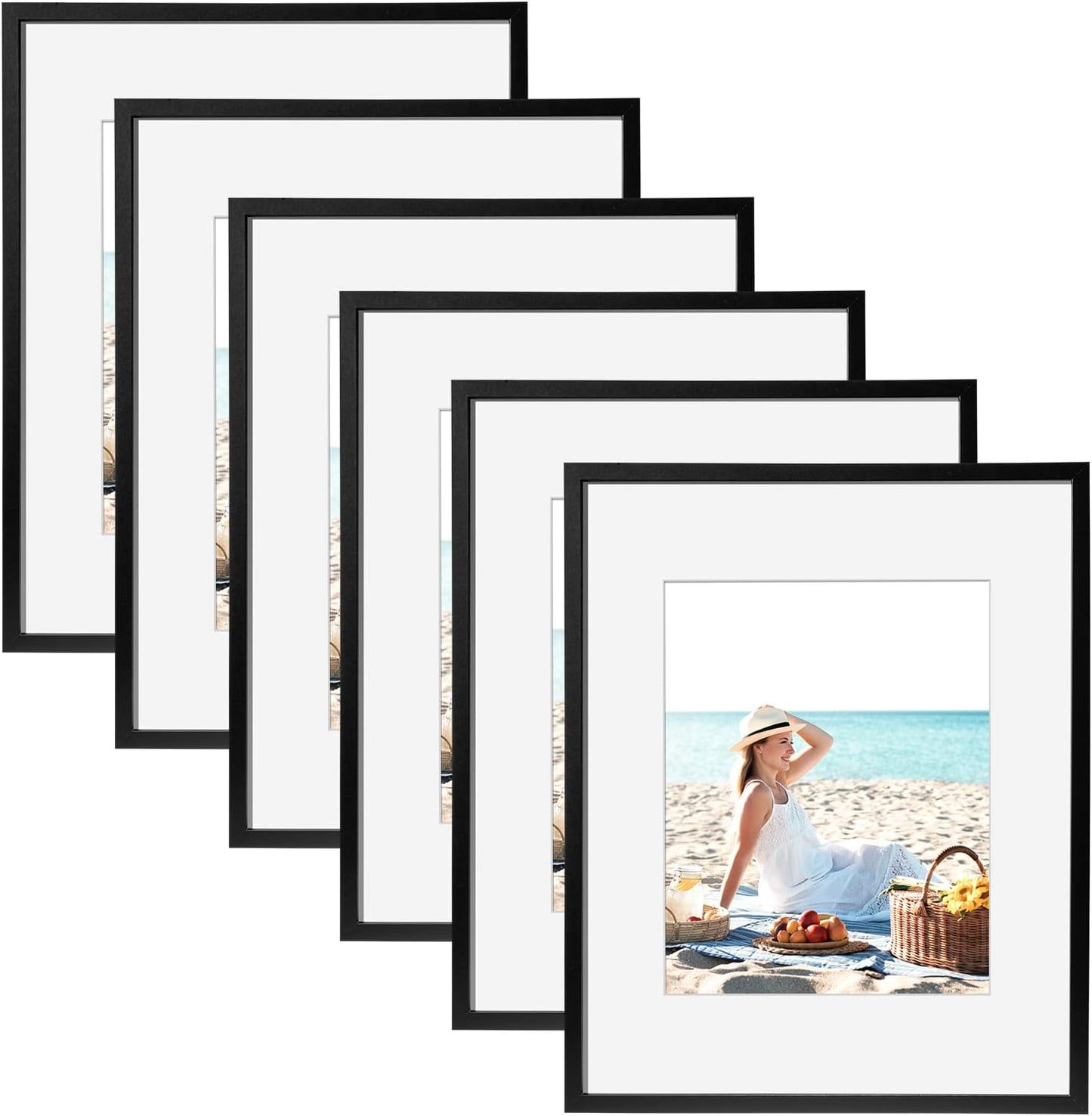 TWING 12 x 16 Picture Frames Set of 6, Display Pictures 8.5x11 with Mat or 12x16 Without Mat, Large Photo Gallery Wall Frame Set Wall Mounting Black Composite Wood