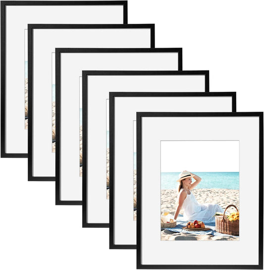 TWING 16 x 20 Picture Frame Set of 6, Classic Picture Frames Display Pictures 11x14 with Mat or 16x20 Without Mat, Wall Mounting Home Decor Collage Photo Frames Poster Frame Black Composite Wood