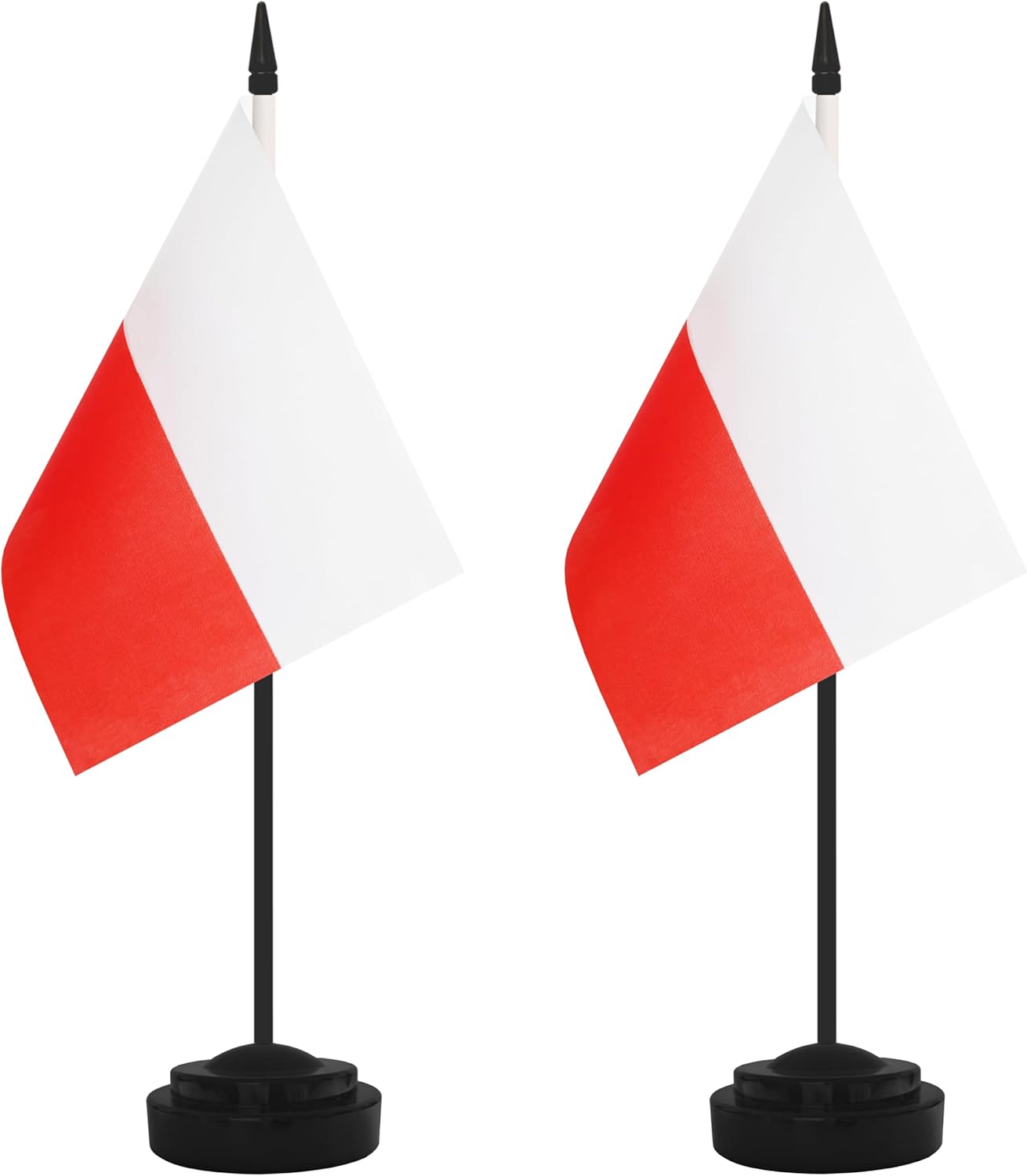 2 Pack Poland Desk Flag Set, Polish Desktop Small Miniature Table Office Flag with 12" Black Pole and Black Base, Offices, Classroom, Home, Festival Decoration (Poland)