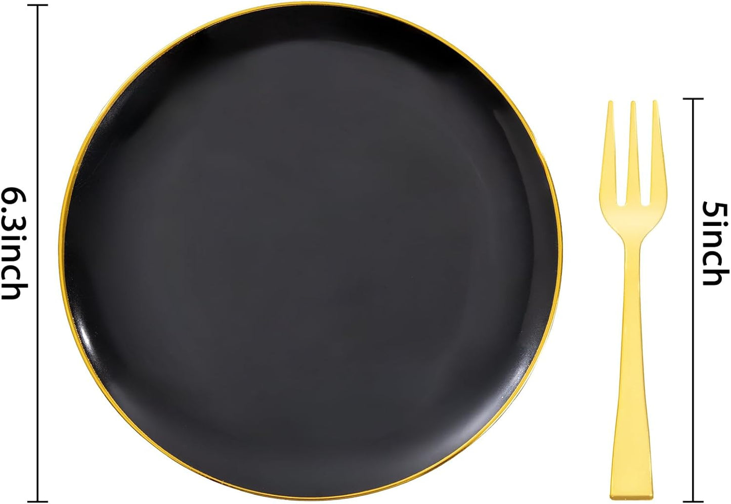 Festiva 200Pcs Black Gold Dessert Plates 6.3" with Plastic Forks 5"- Small Disposable Plates- Dessert/Cake/Appetizer Plastic Plates include 100Plates 100Forks for Christmas Party&Halloween&New Year