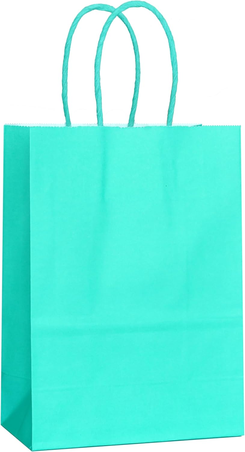 25 PCS Small Teal Blue Gift Bags Turquoise Paper Bags with Handles for Party Favor (8.2 x 6 x 3.1 in)