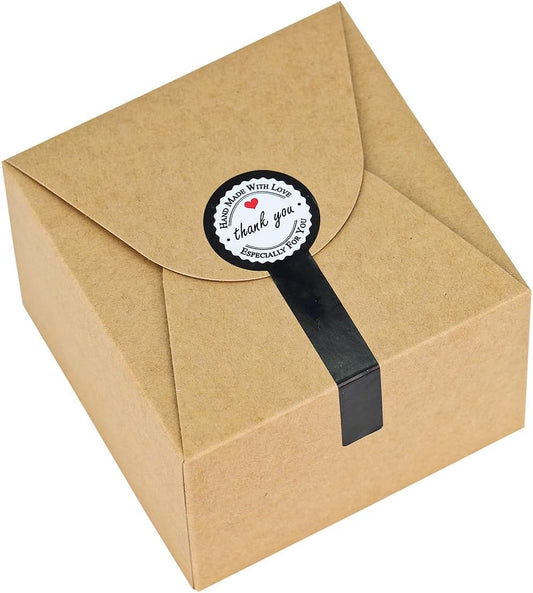 Brown Gift Box with Stickers, 10 Pack Small Cute Boxes for Gifts, Candy, Cookie, Chocolate, Craft, Candle, Party, Birthday and More(4.75” x 4.75” x 3.53”)