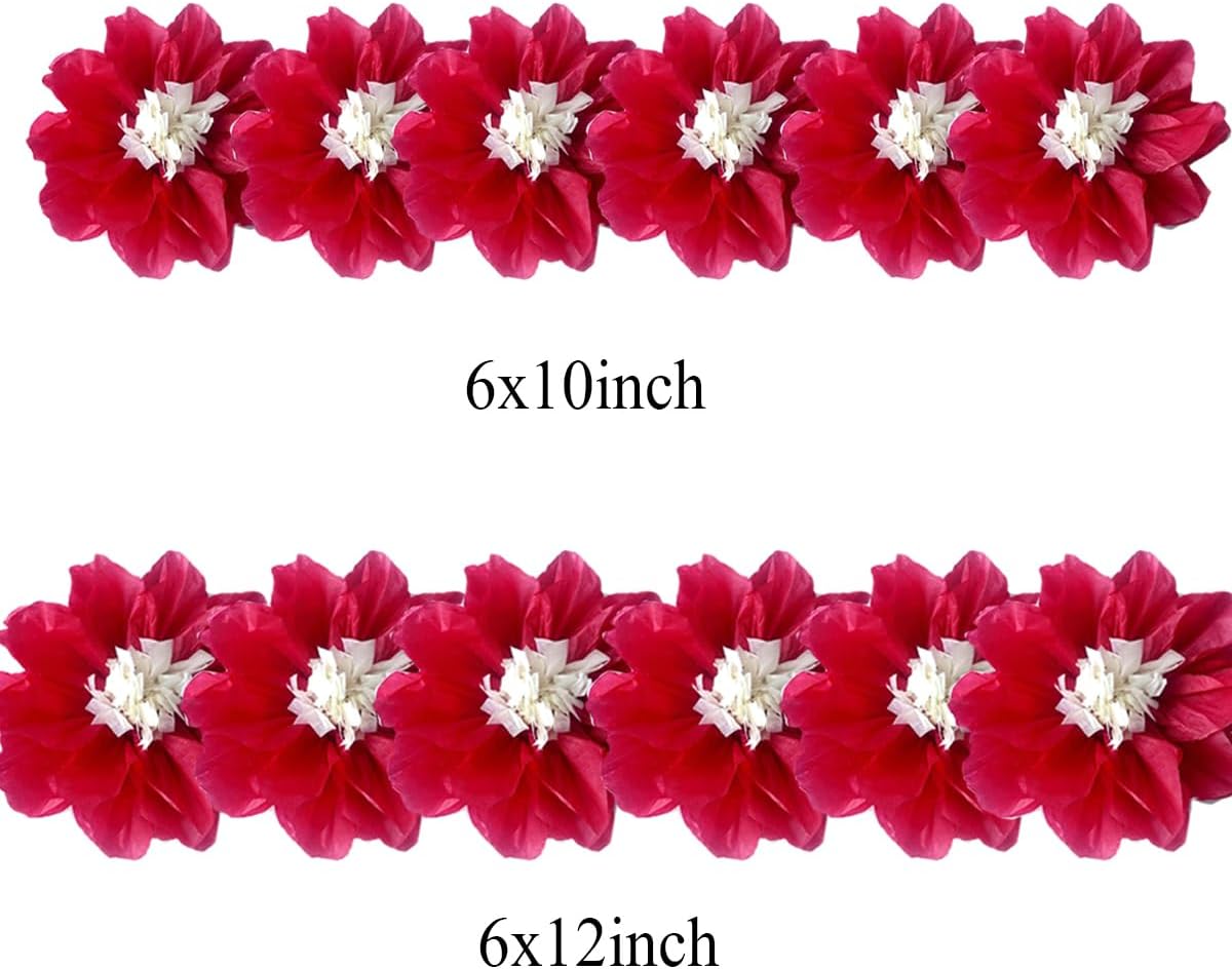 12pcs 10in 12in Paper Flowers Tissue Flowers Pom Paper Pom Poms Hanging Paper Flowers Wall Backdrop Wedding Party Flower Decorations DIY Art Craft Blooms for Birthday Baby Shower Nursey Decor red