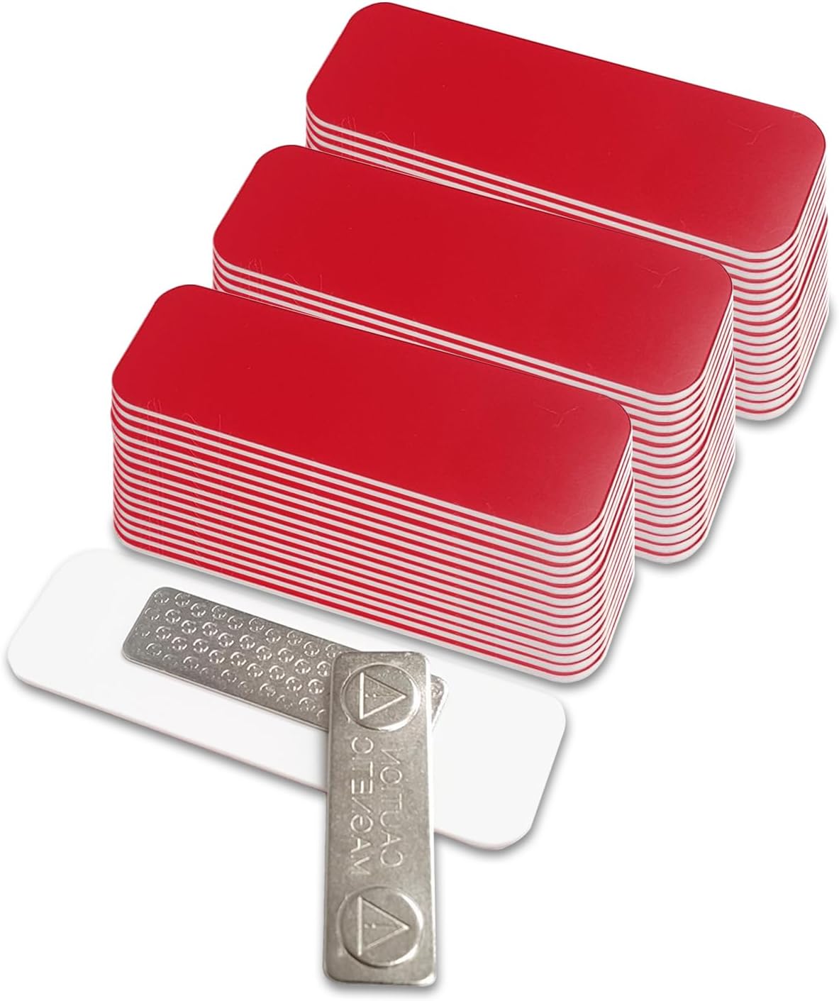 Name Tag/Badge Blanks - 50 Pack - 1" X 3" (Red) Round Corners, Magnetic Backing