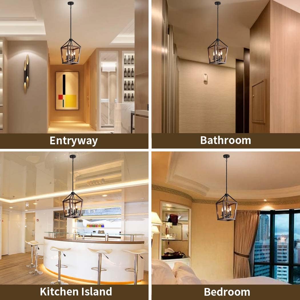 Farmhouse orb Metal Chandelier，4-Light Vintage Handmade Rustic Wood Pendant Hanging Light Fixture for Kitchen Island Dining Room Living Room Bedroom Foyer Hallway