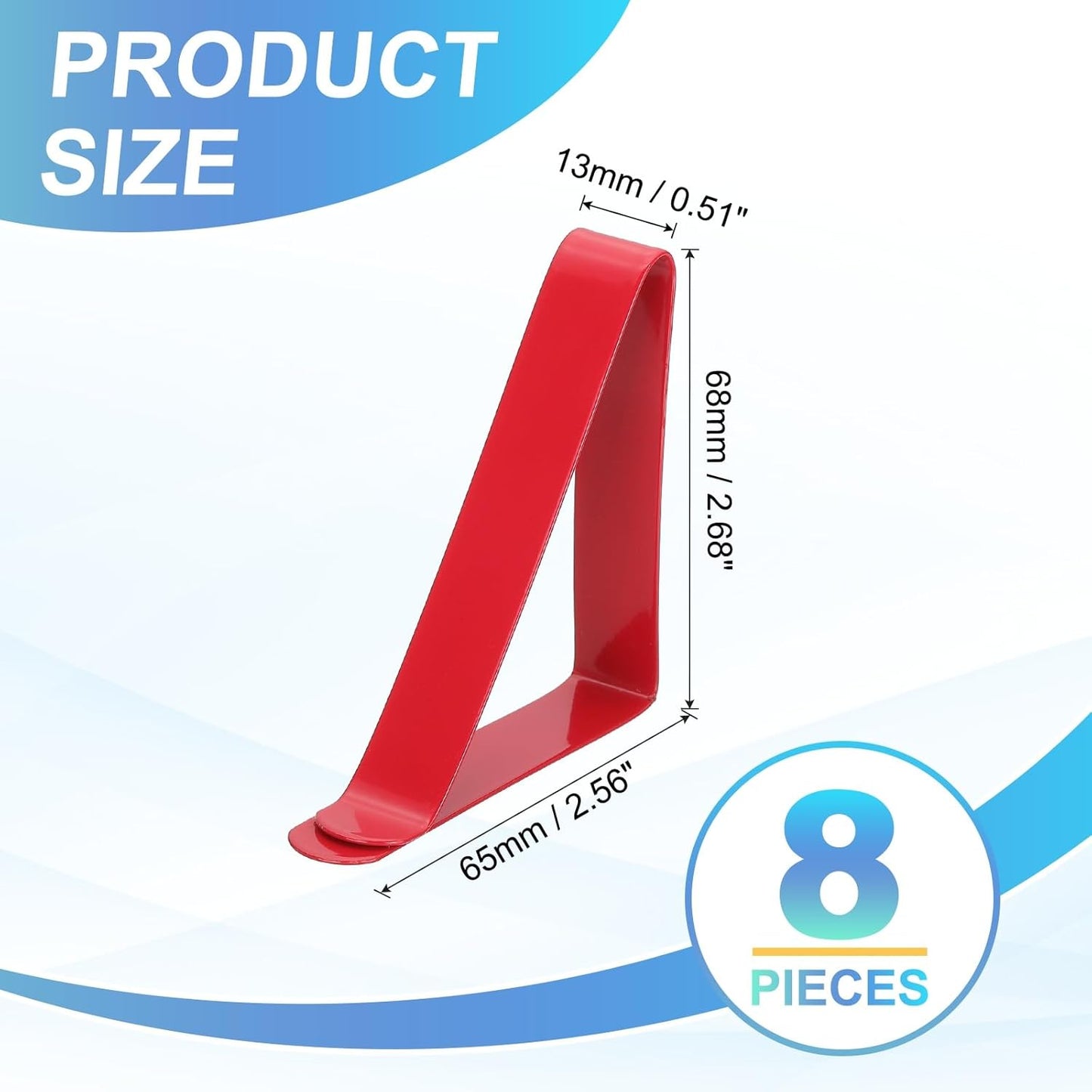 uxcell 8 Pack Tablecloth Clips, Stainless Steel Table Cloth Cover Clamps, 2.56" x 2.68" Windproof Holder Clips for Home Party Picnic Wedding Camping Dining Tables, Red