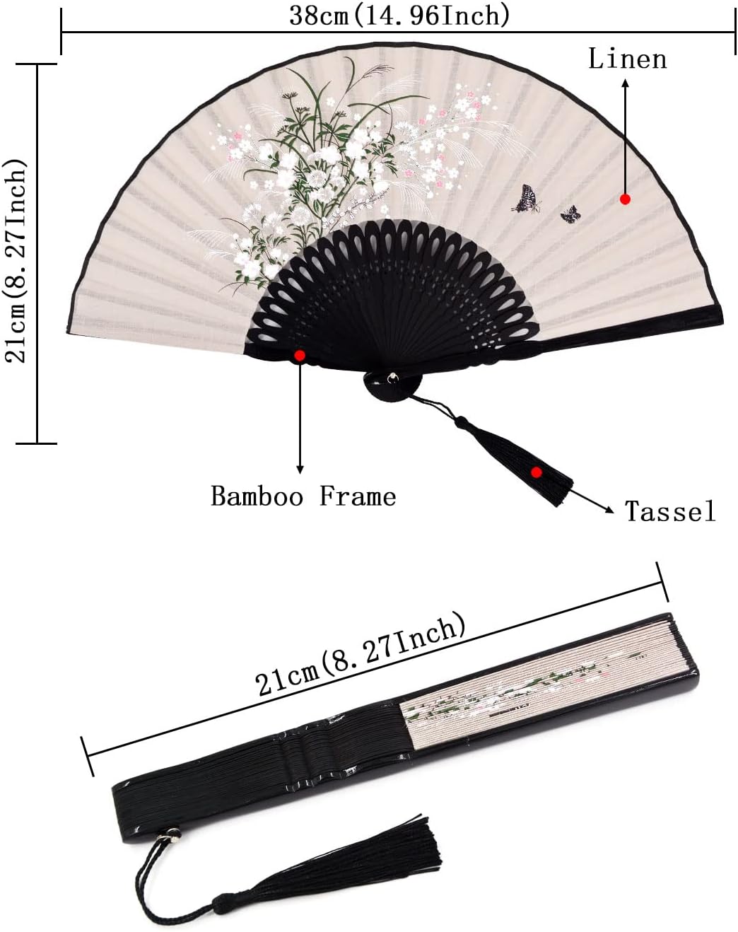 Amajiji Small Folding Hand Fan for Women, Chinese Japanese Vintage Style Bamboo Silk Fans for Party Wedding Dancing Decoration Gift Performance (AM-19)