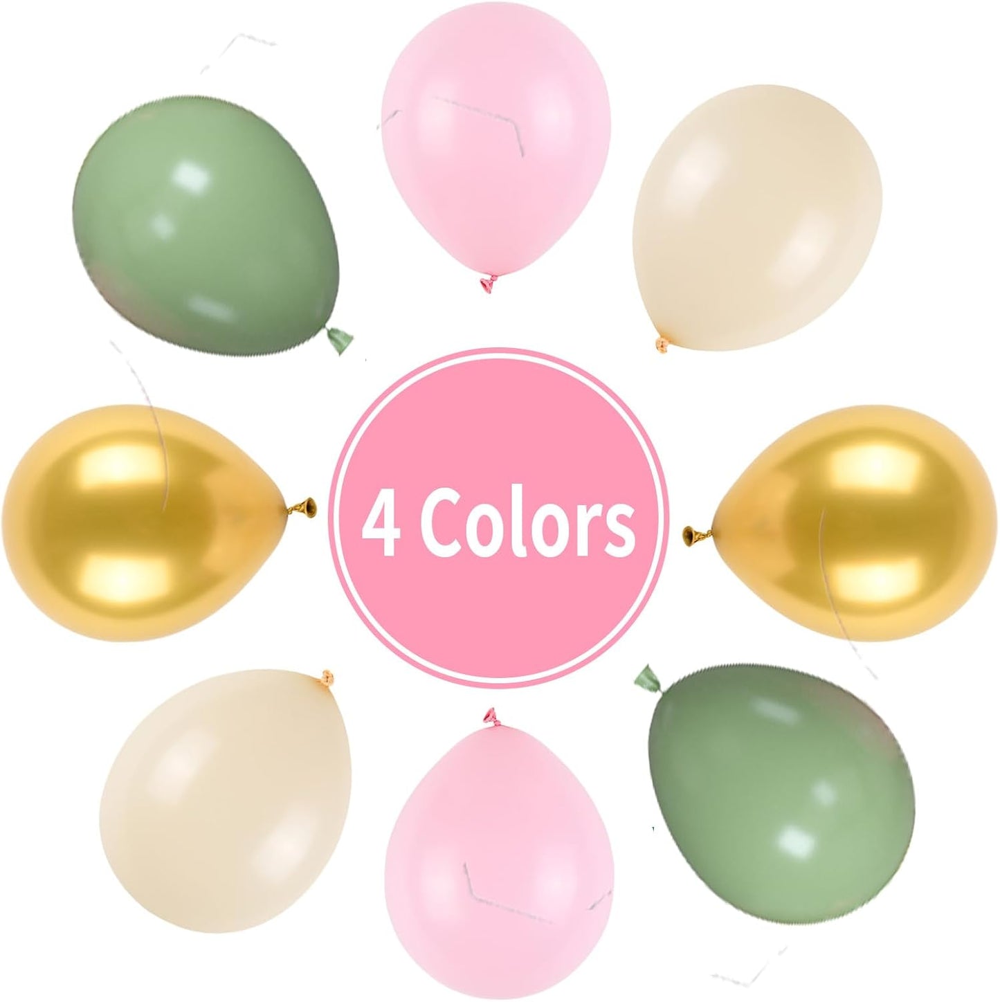 Pink and Green Balloons, Sage Green White Sand Party Balloons Chrome Metallic Gold Balloons Green Pink Latex Balloons for Kids Adults Boho Birthday Jungle Safari Party Wedding Baby Shower Graduation