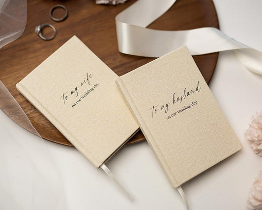 To My Wife/Husband on Our Wedding Day (Set of 2) - 5.75 x 5 Minimalist Pocket Sized Black Embossed Wedding Ceremony Vow Renewal Notebook Journal