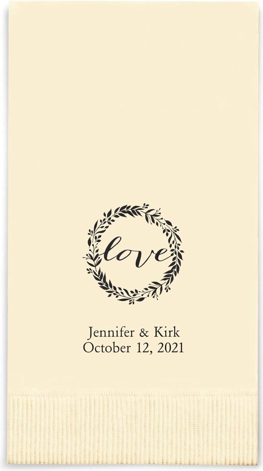 Weddingstar Personalized Printed Paper Napkins 3-Ply 40 Pack Dinner - Rectangular Fold Ivory