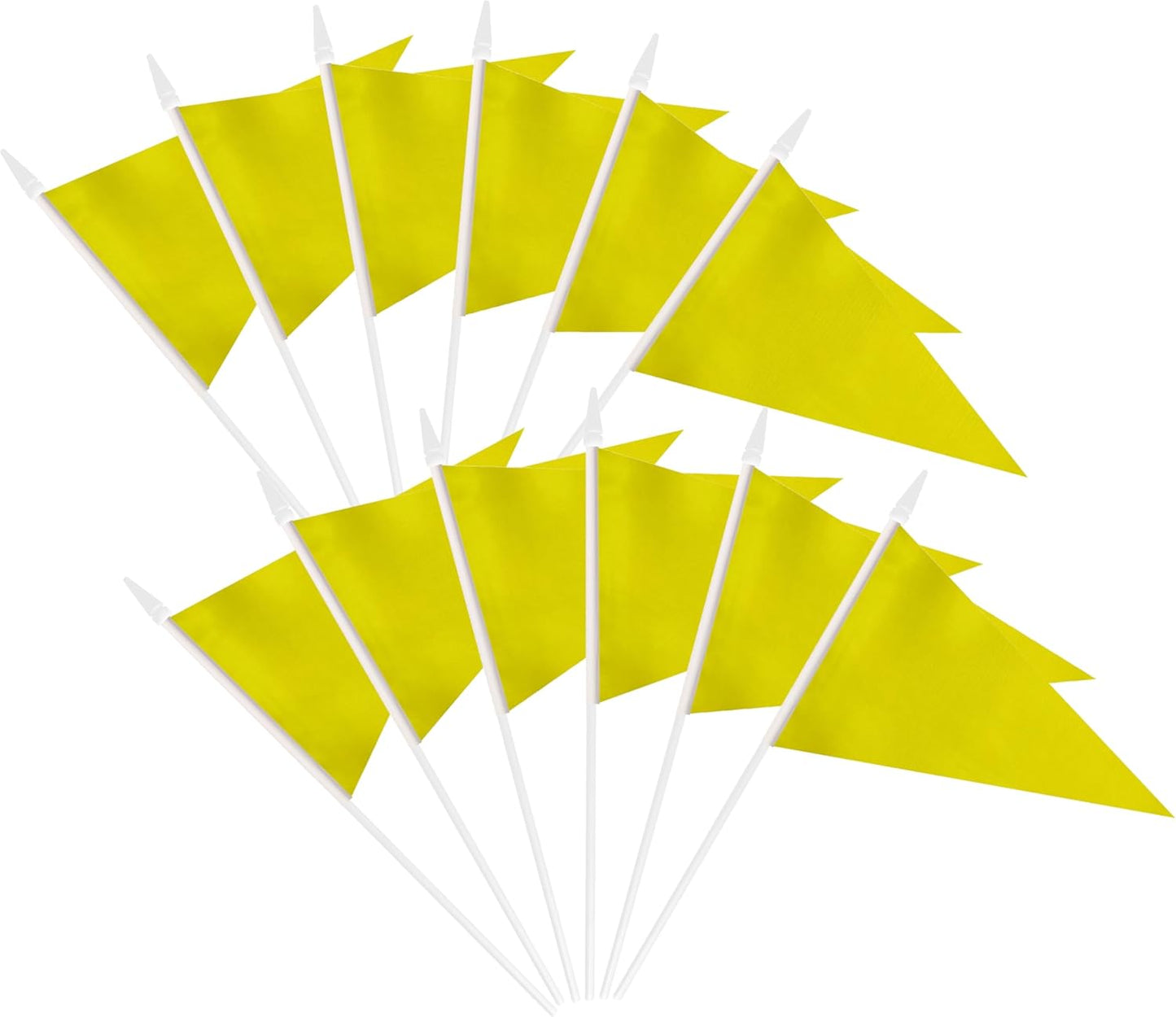 12 Pack Yellow Pennant Flags Small Mini Hand Held Solid Color Pennant On Sticks Flags with 12.6"Solid Pole & Spear Top,Party Events Celebration,School,Grand Opening,Kids Birthday,Sports Clubs,Flower Pot