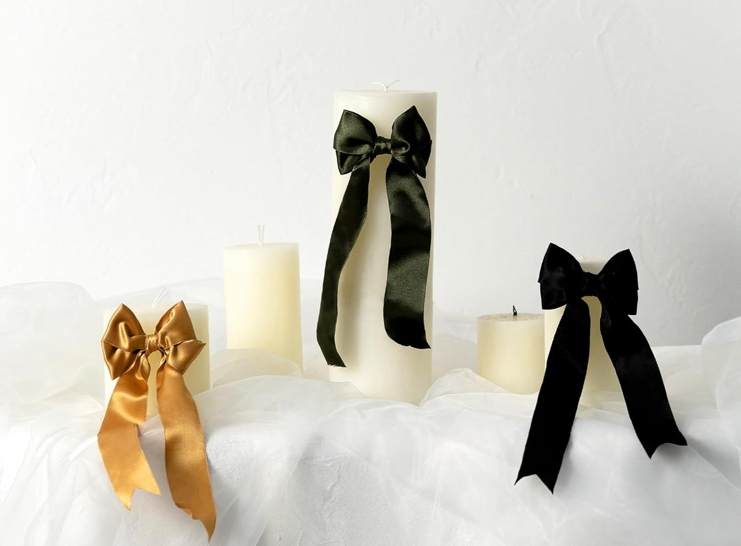 Black Satin Ribbon Double-Faced Wired Ribbons for Gift Wrapping Flower Bouquet Bows Wedding Invitation Christmas Decor Crafts 1-1/2 Inch 10 Yards