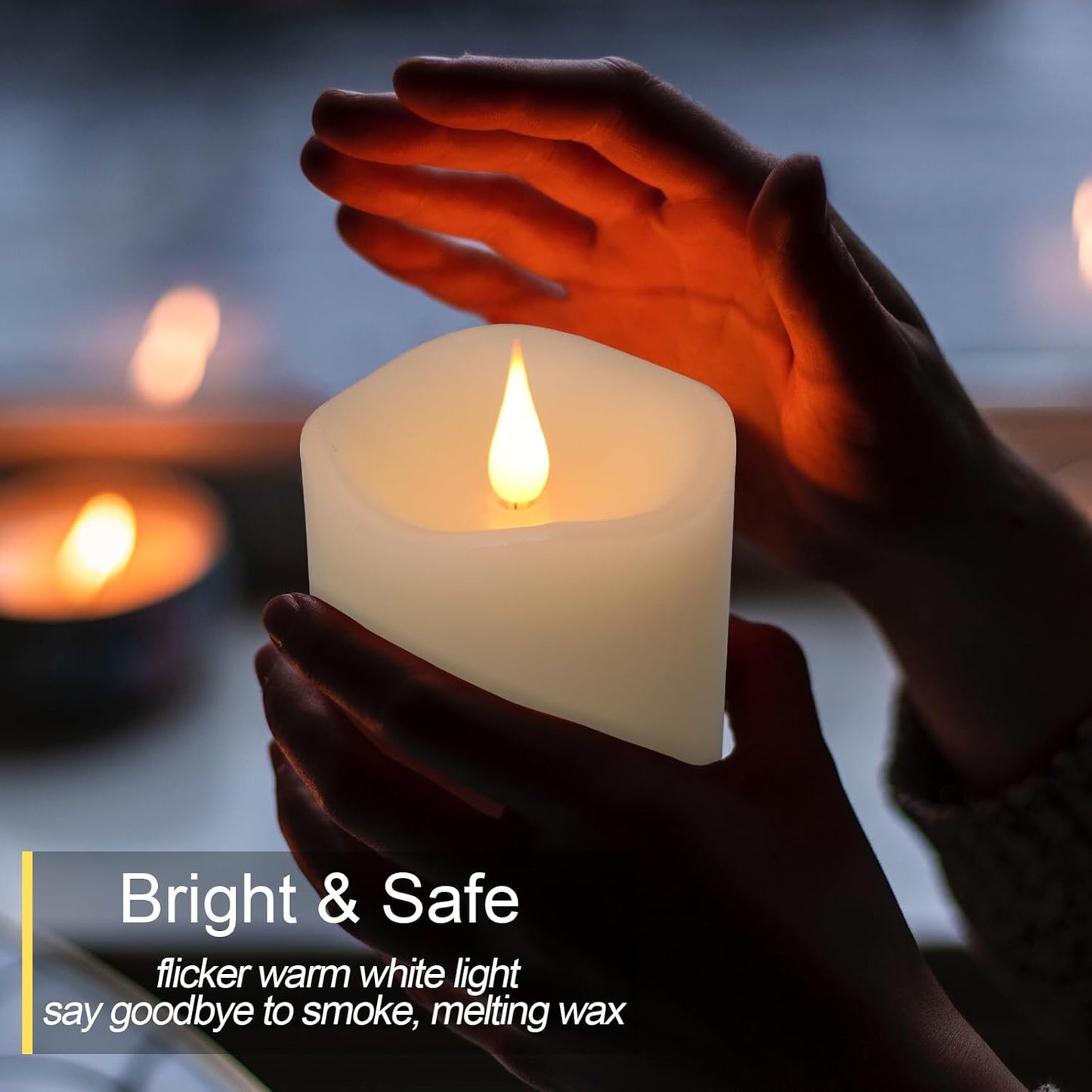 Flameless Candles Battery Operated with Remote Timer, 3D Moving Flame Flickering, Last 600+ Hours Battery Candles, 3" x 3" Ivory Real Wax Electric LED Candle for Wedding Party, Set of 2